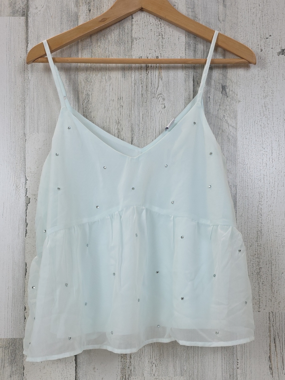 Old Navy Seafoam Blue Beaded Spaghetti Strap Camisole Top Lined Size Medium NEW
